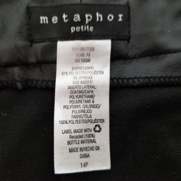 Metaphor Faux Leather Stretch Legging Pant Bottom 14P Black Tuxedo Gothic Punk A - Picture 3 of 11